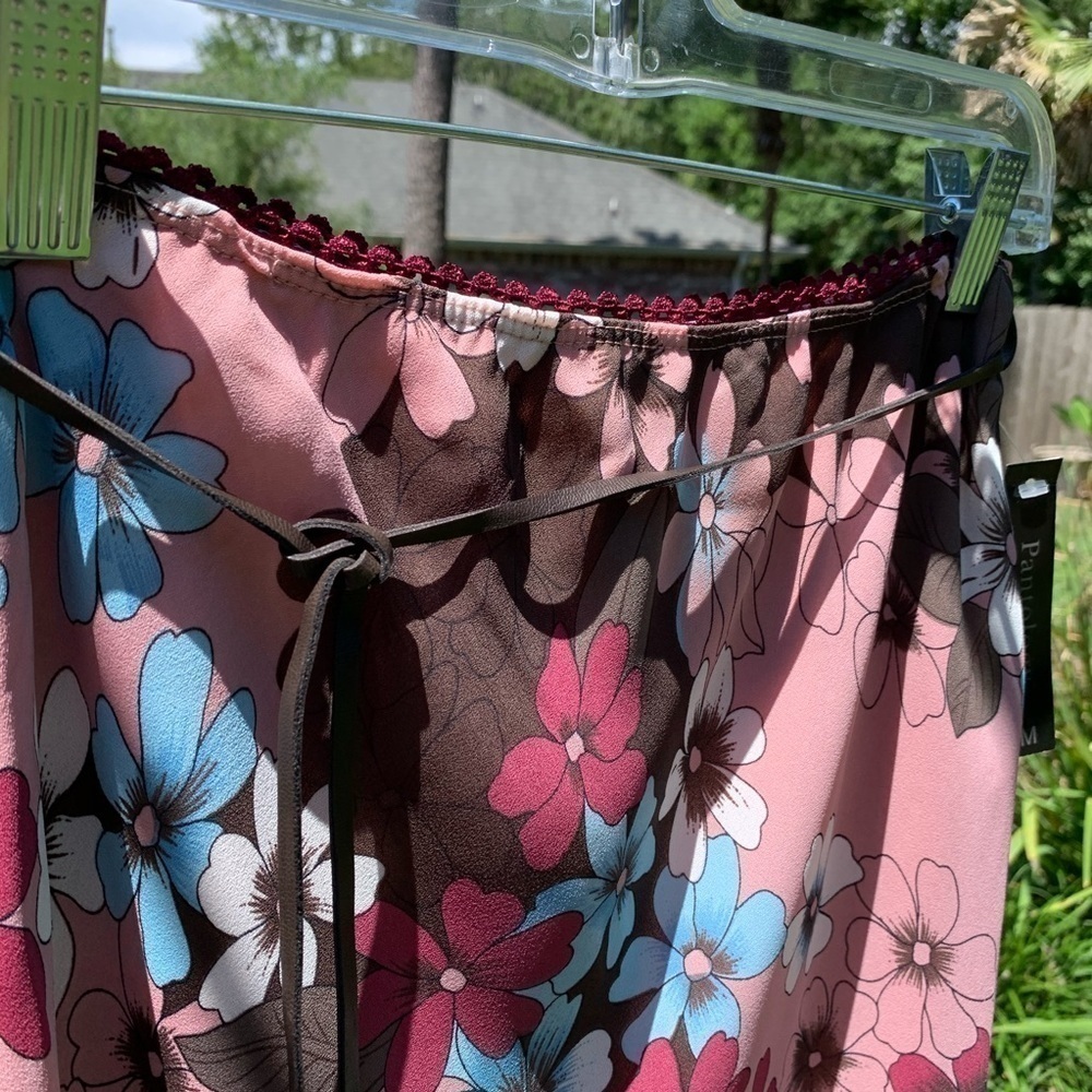 PANTOLOGY Belted Floral print skirt rose burgundy brown blue fall spring summer - Picture 3 of 9